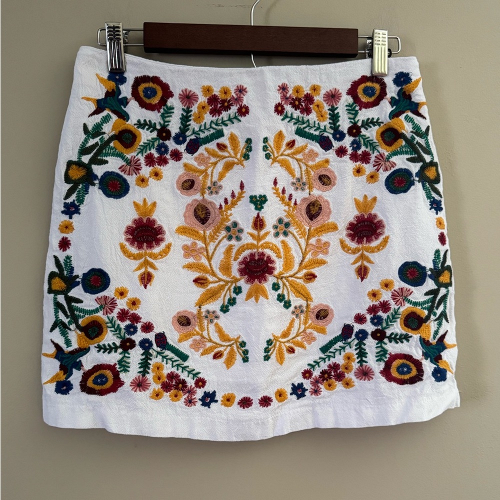 Altar'd State White Floral Embroidered Mini Skirt